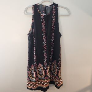 Black Sleeveless Dress with Floral Pattern